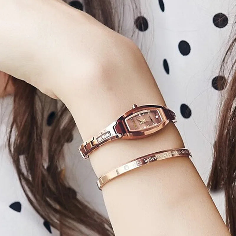 Pequeños Relojes de Pulsera Dorados Retro para Mujer Relojes de Pulsera Vintage con Brazalete de Acero Relojes de Pulsera de Cuarzo Negros Reloj Mujer