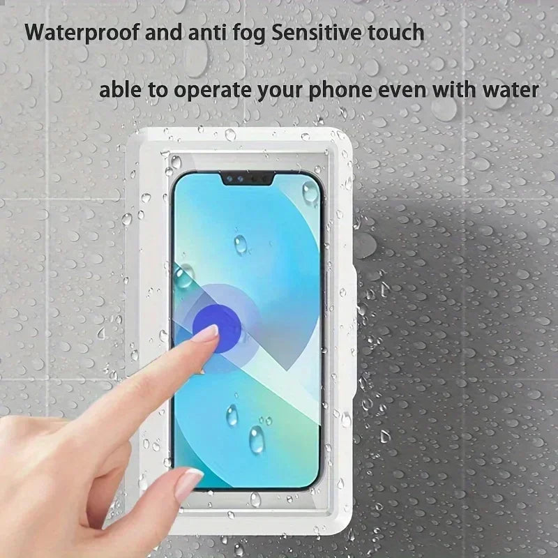 Funda de teléfono móvil universal impermeable y antivaho fija para baño, soporte para teléfono de ducha, impermeable, se puede tocar la pantalla en la ducha