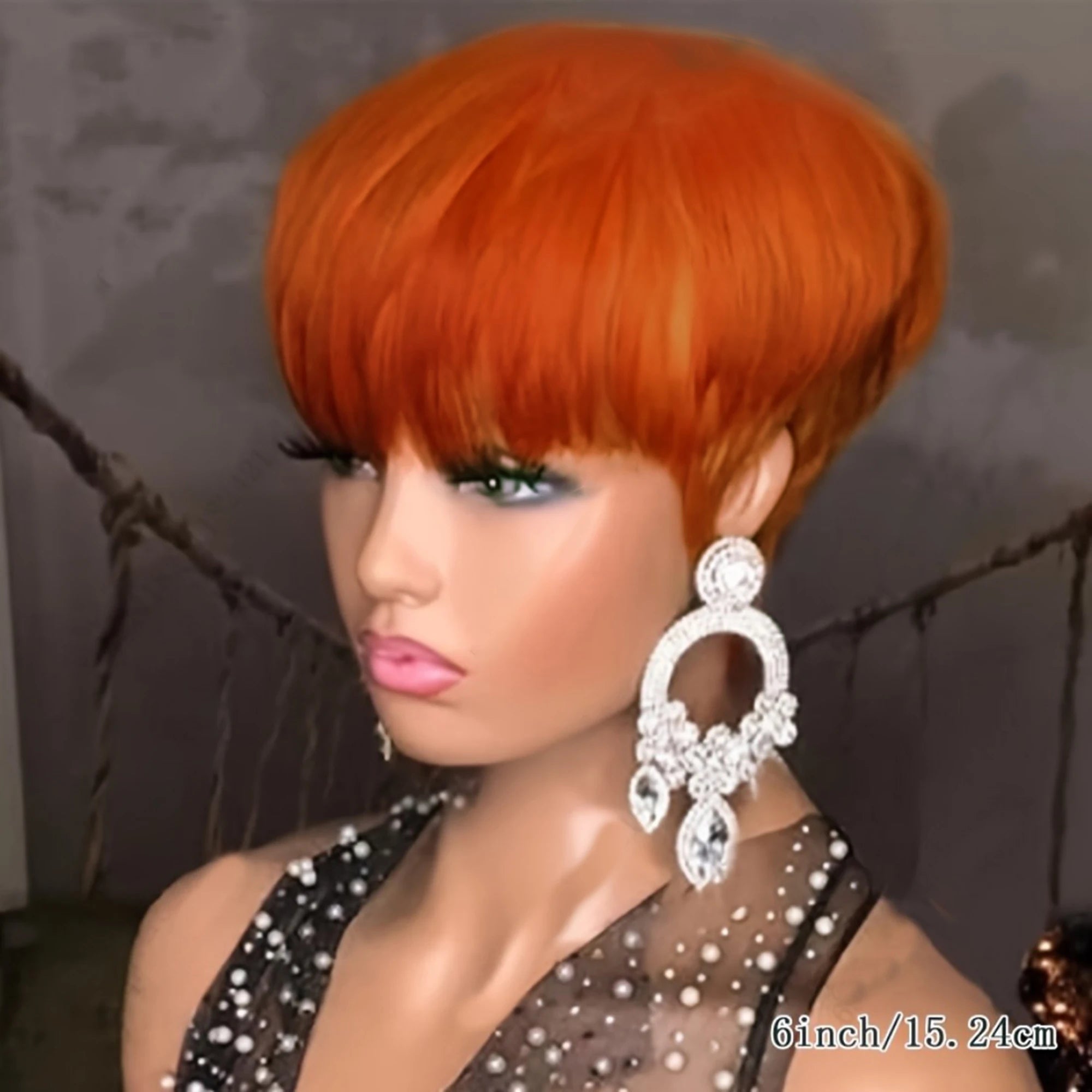 Short Pixie Cut Human Hair Wig Orange 99J Short Straight Bob Human Hair Wigs For Women Natural Remy Hair Wig Machine Made