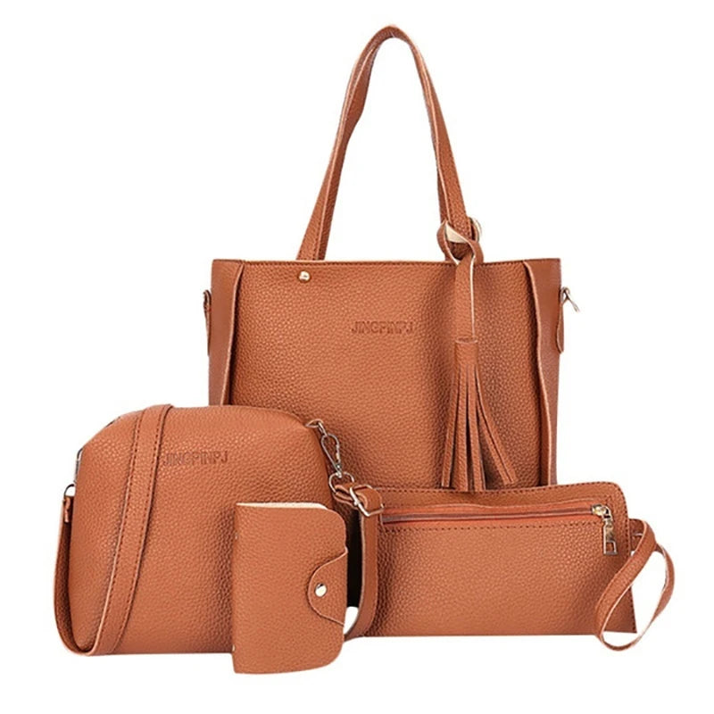 Juego de 4 unidades de bolsos de cuero para mujer, conjunto de bolso de hombro de poliéster, bolso de mano, bandolera, 9 colores