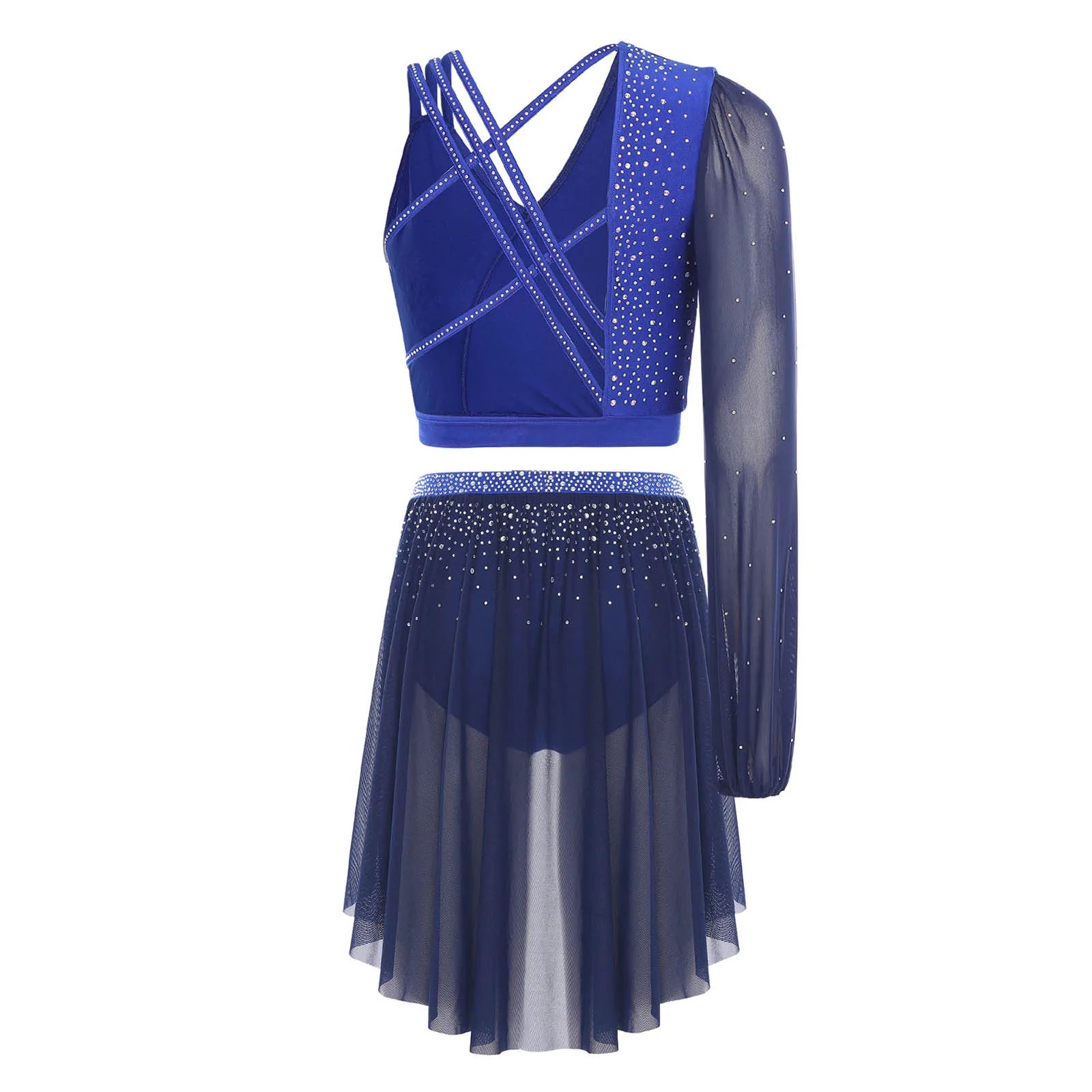 Modern Ballet Dance Set for Women Mesh Top with Skirted Briefs 2 Piece Lyrical Outfits Ballerina Girls Stage Performance Costume