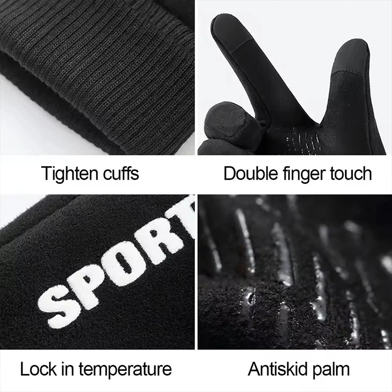 Men Winter Gloves Outdoor Sports Cycling Running Motorcycle Ski Touch Screen Fleece Gloves Non-slip Waterproof Warm Full Fingers