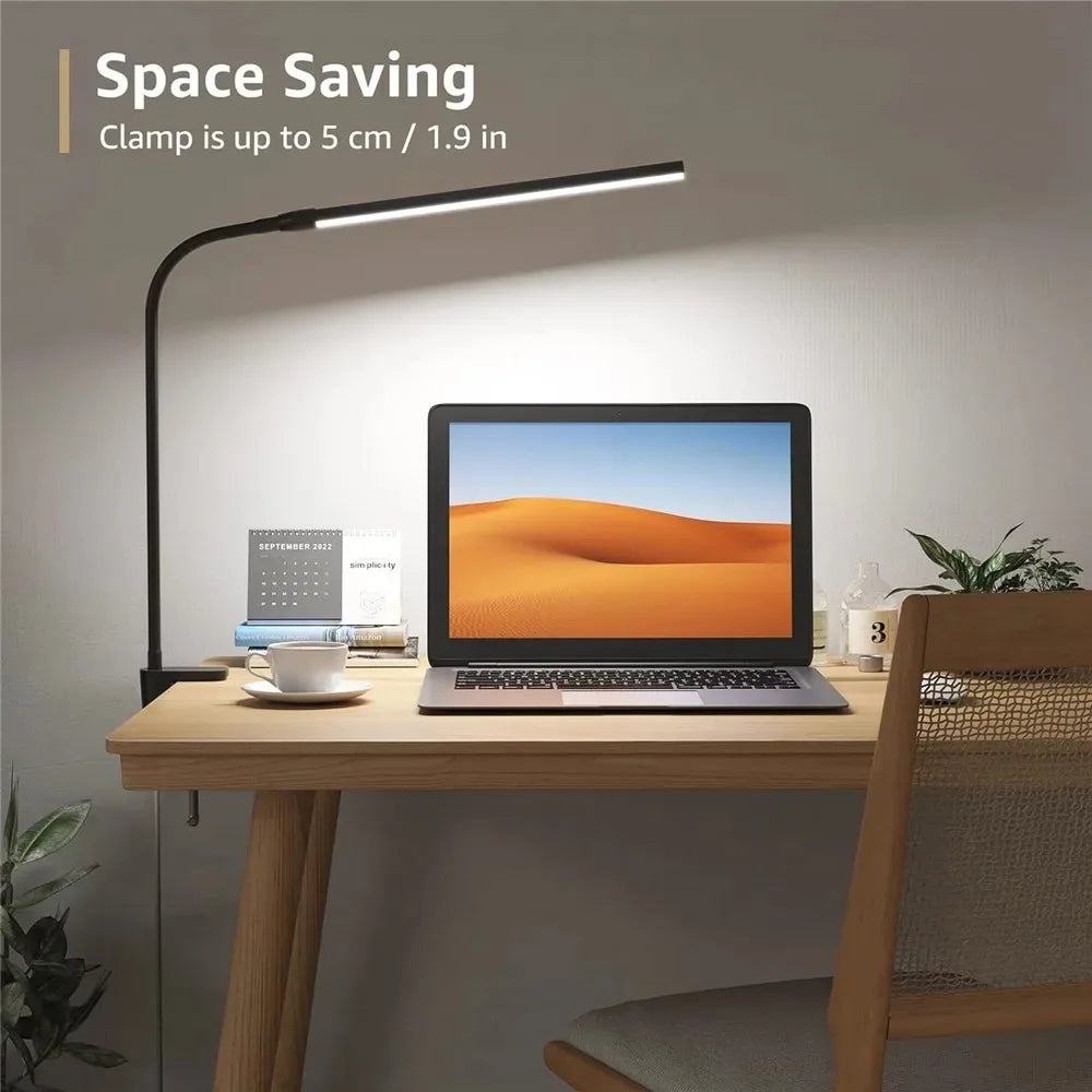 Lámpara de Escritorio LED de Uno o Dos Cabezales con Atenuación Continua, 3 Colores, Cuidado Ocular para el Hogar, Oficina, Luz de Lectura, Lámpara Flexible Ajustable