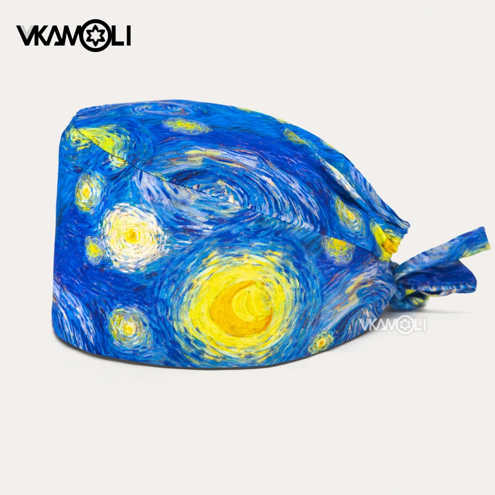 Gorros de enfermería de moda ajustables de algodón con estampado de flores Sombreros ajustables de alta calidad que absorben el sudor Gorro elástico multicolor