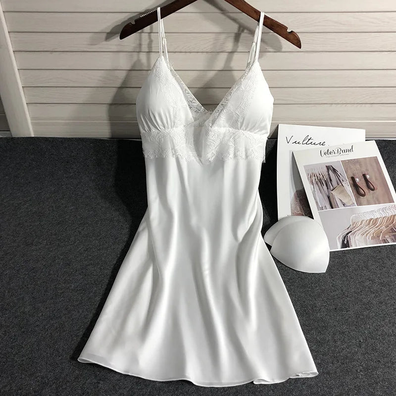 Pijama de cinco piezas para mujer, ropa de dormir para primavera y verano, camisón, bata de baño sexy de encaje, bata de satén de seda suelta para el hogar, ropa de estar en casa