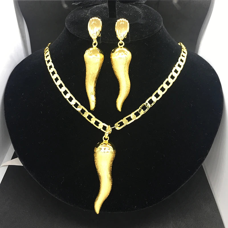 Juego de joyas brasileñas para mujer, pendientes de chile, colgante, Dubái, Nigeria, África, chapado en oro de 24 quilates, conjunto de joyas nupciales para boda