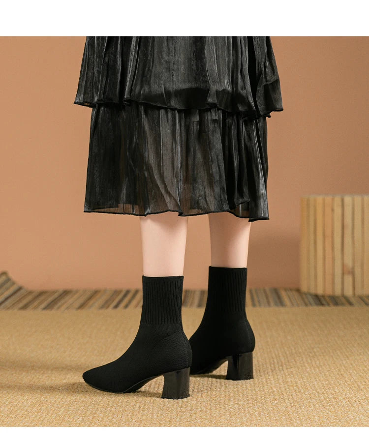 Botas de mujer, nueva moda, punta fina, tejido suave, informales, cómodas (altura del tacón 4.5 cm)