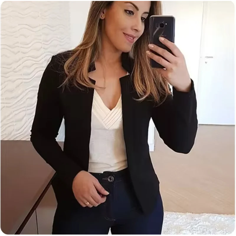 Cardigan Ensfarget Langermet Dame Elegant Dressjakke Daglig Kontor Mote Gate Høst Slim Fit Topp