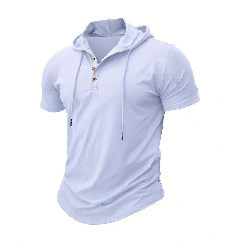 Men's T Shirt Summer Slim Fitness Hooded Short-Sleeved Tees Male Lightweight Hoodie Fitness Breathable Sports Tops