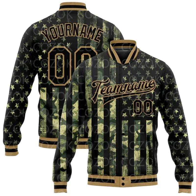 Veste de baseball personnalisée avec motif cocotier 3D – Style bomber universitaire à boutons-pression