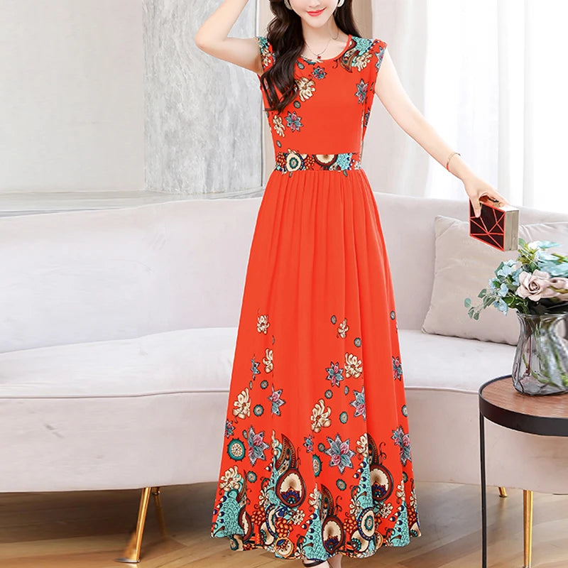 New Fashion Summer Print Women Short Sleeve Cotton Plus Size Women Clothing Dress Ladies Large Size Vestidos dresses