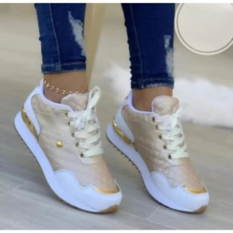 Women's Mesh Sneakers Patchwork Lace-Up Flats Lightweight Breathable Vulcanized Shoes Women Zapatillas De Mujer Plus Size