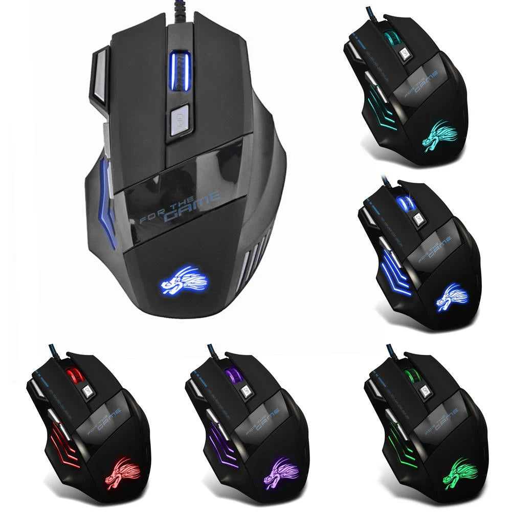 Souris de jeu filaire USB 7 boutons, rétroéclairée, ergonomique, 5 500 DPI, rétroéclairage réglable, optique, pour PC de jeu et ordinateur de bureau