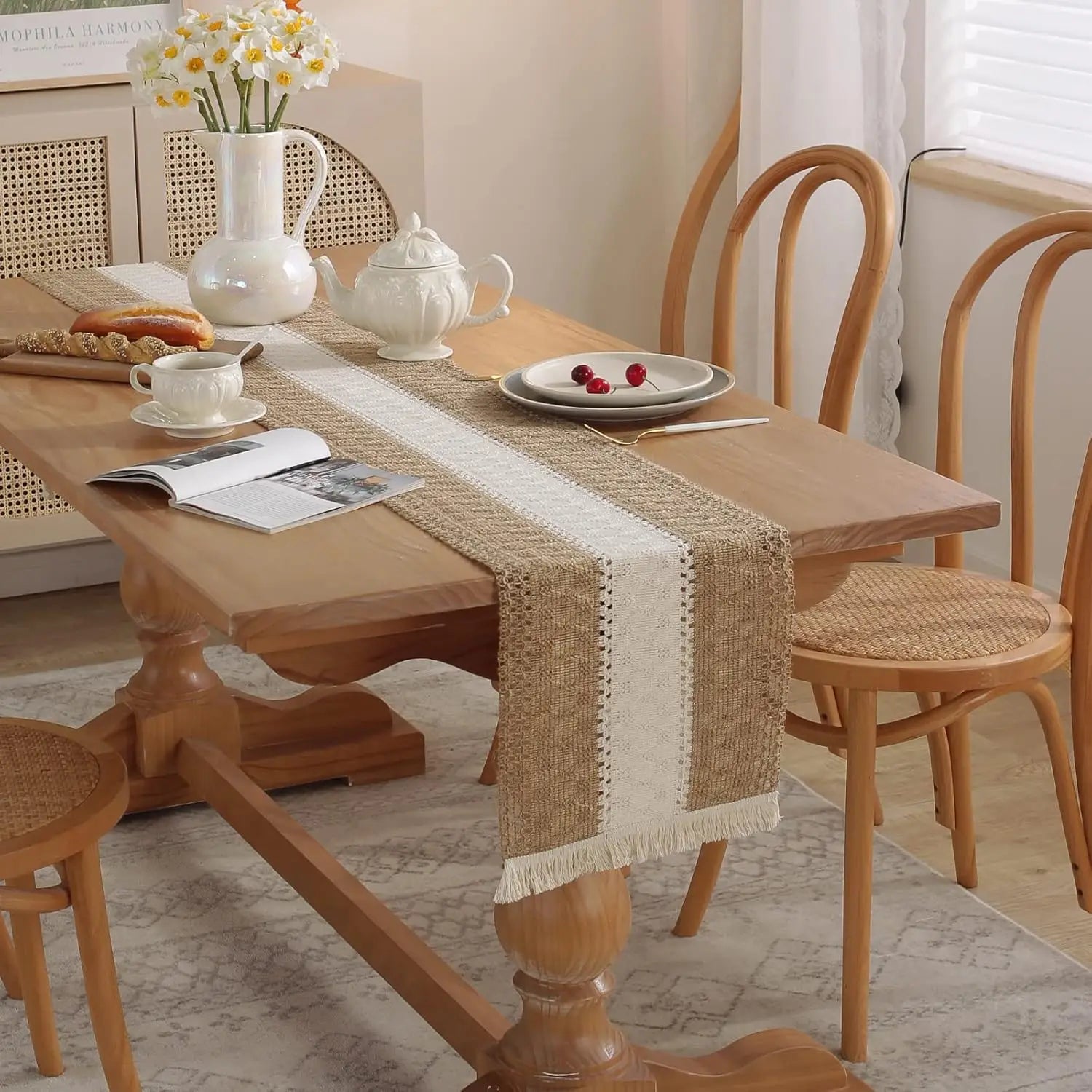 Boho Table Runner for Home Decor,Farmhouse Stripe Table Runner Collection,72 Inches Long Table Runner for Wedding Party Holiday
