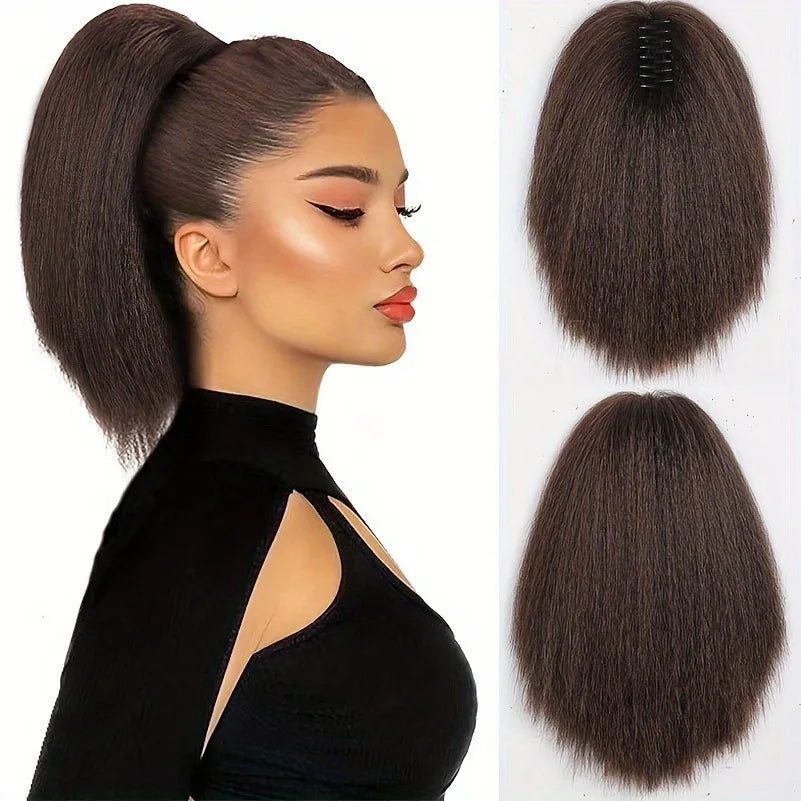 Queue de cheval afro bouffante YAKI 30-60 cm | Cheveux synthétiques à clipser type tresses collées | Style africain naturel, postiche longue et volumineuse