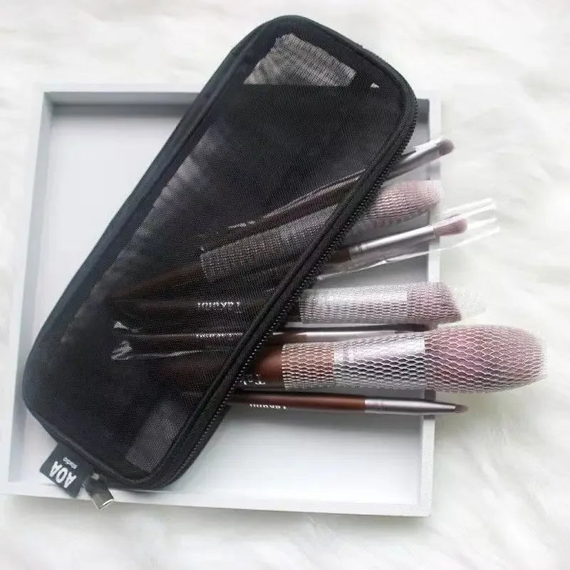 Estuche de viaje para brochas de maquillaje Organizador de neceser de cosméticos para hombres y mujeres Herramientas de belleza Bolsa de aseo de malla Estuche de lavado Accesorios de almacenamiento