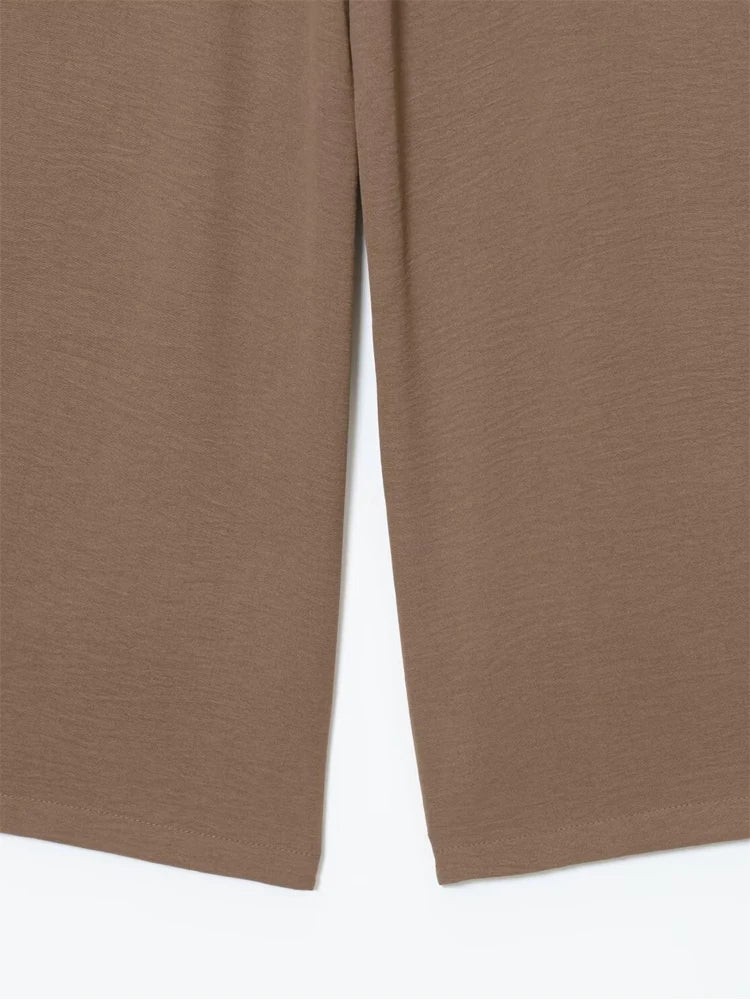 Conjuntos de pantalón para mujer de verano, camisa y blusa, tops, pantalón, conjunto de dos piezas para mujer, camisa de manga corta marrón, traje de pantalón para mujer