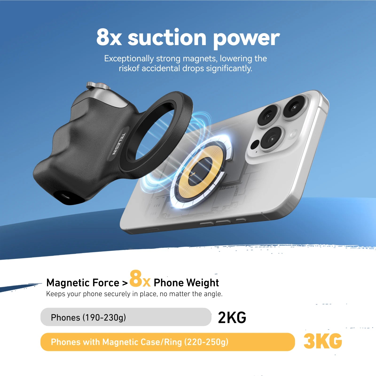 TELESIN Empuñadura magnética de mano para teléfono con cámara, soporte para teléfono, ayuda para disparar, mango de control remoto para iPhone HUAWEI SAMSUNG