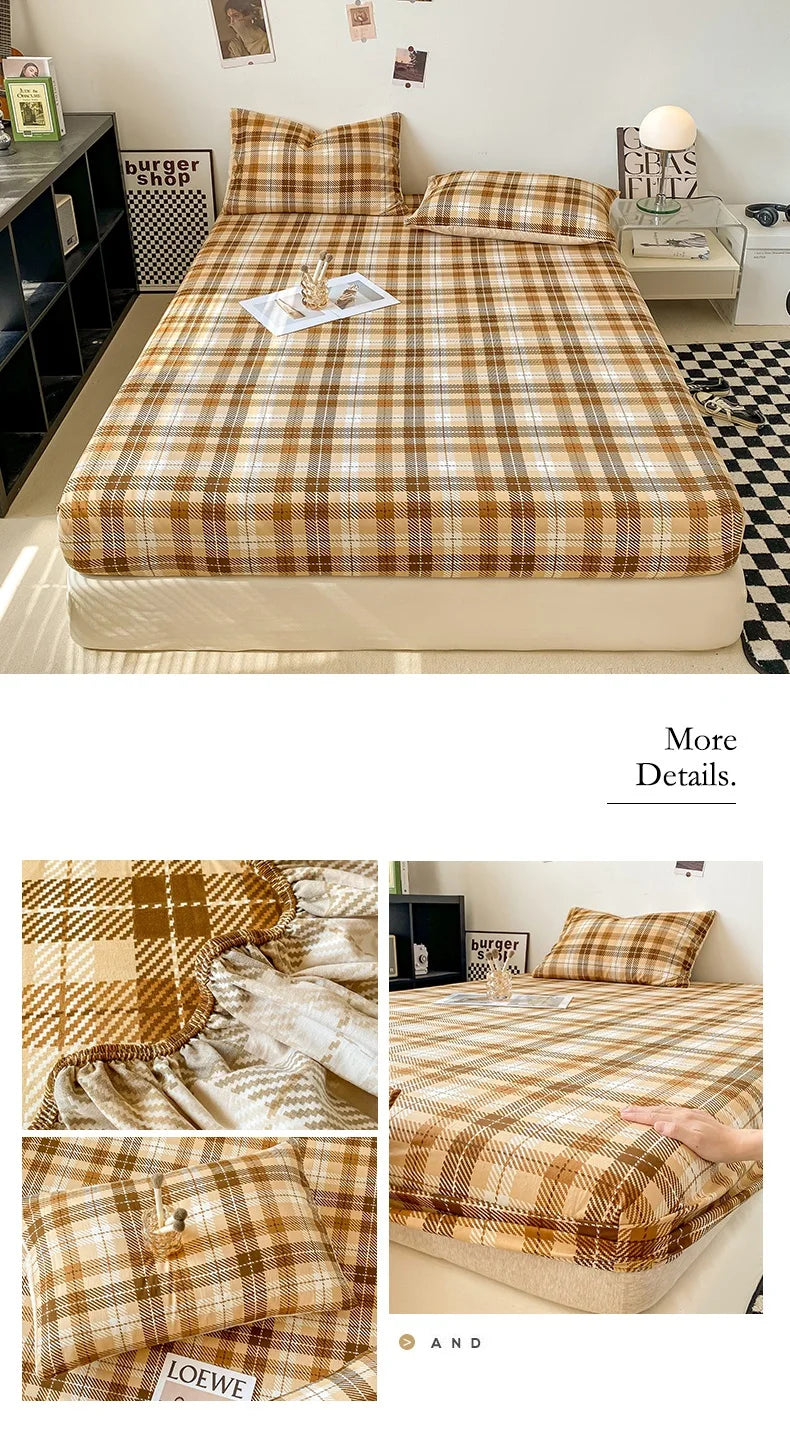 Sábana Ajustable Estilo Plaid, Funda de Cama Suave para la Piel, Sábana Elástica para Habitación de Niñas y Niños, Ropa de Cama para el Hogar (Sin Funda de Almohada)