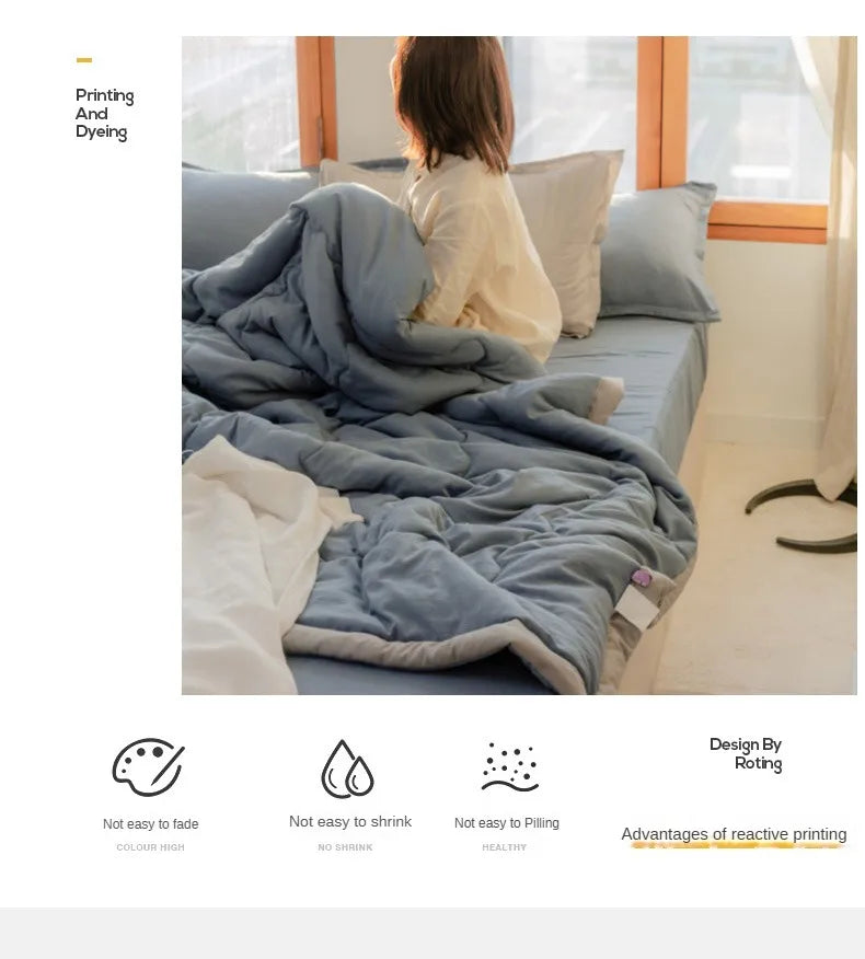 Nouvelle couette d'été matelassée en coton polyester japonais douce pour la peau, lavable, légère, style luxueux, couleur unie, légère