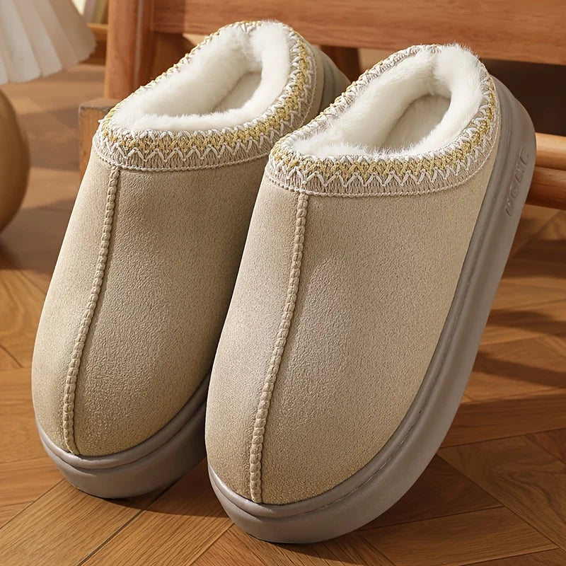 Chaussons confortables doublés pour femmes, semelles souples, chaussures d'hiver chaudes pour l'intérieur et l'extérieur, pantoufles élégantes pour couple