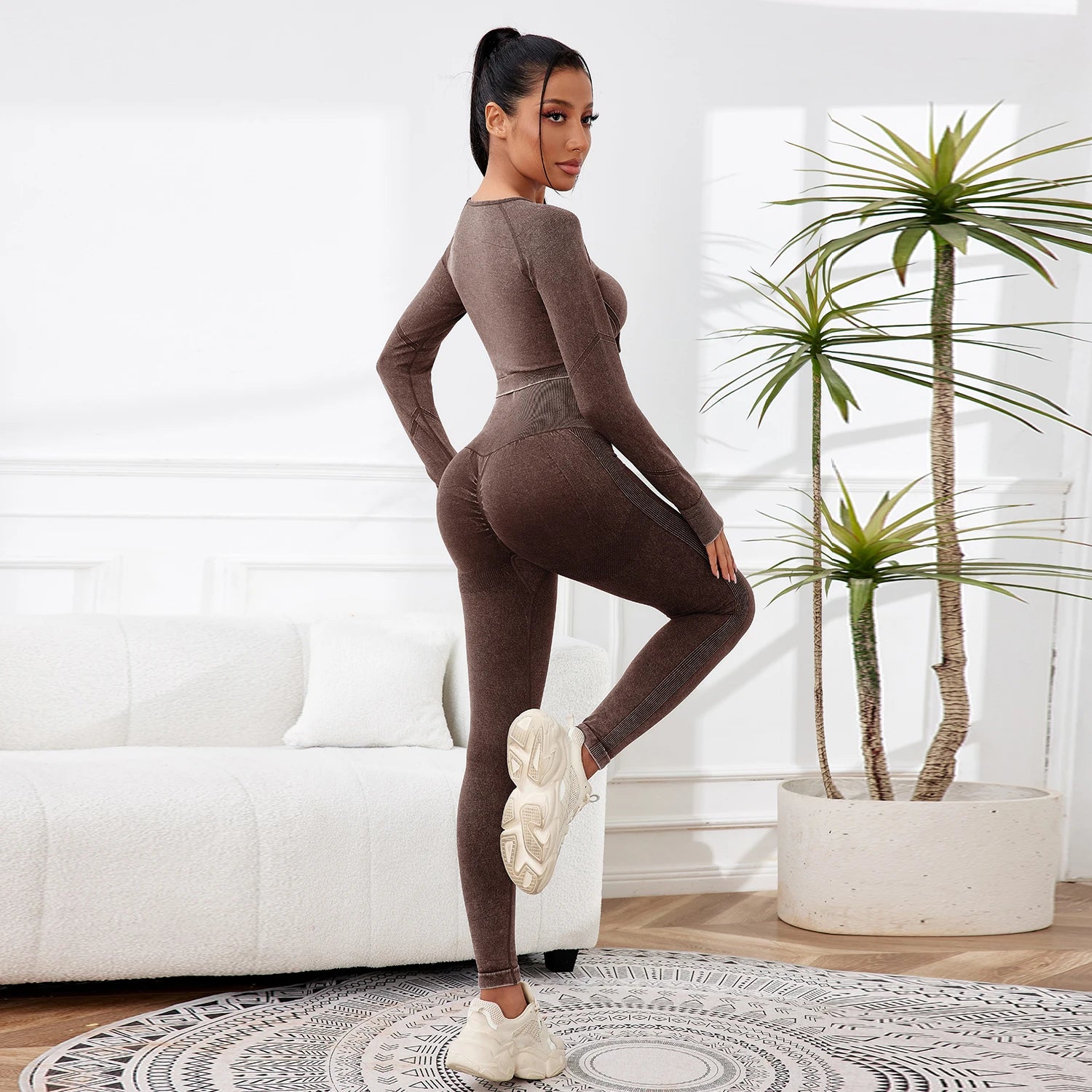 2PCS Sets Women Outfit High Waist Gym Sexy Sport Wash Pants Sets Running Outdoors Skinny