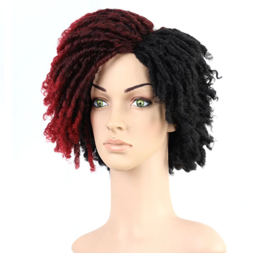 10Inches Braided Wigs Afro Bob Wig Synthetic DreadLock Wigs For Black Woman Short Curly Ends Cosplay Yun Rong Hair