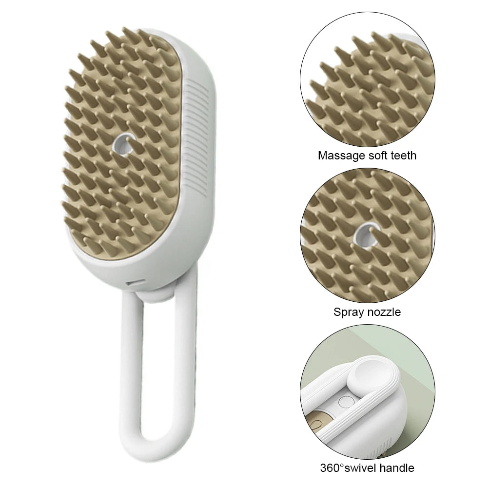 Brosse vapeur électrique 3 en 1 pour animaux – Nettoyage, toilettage et massage