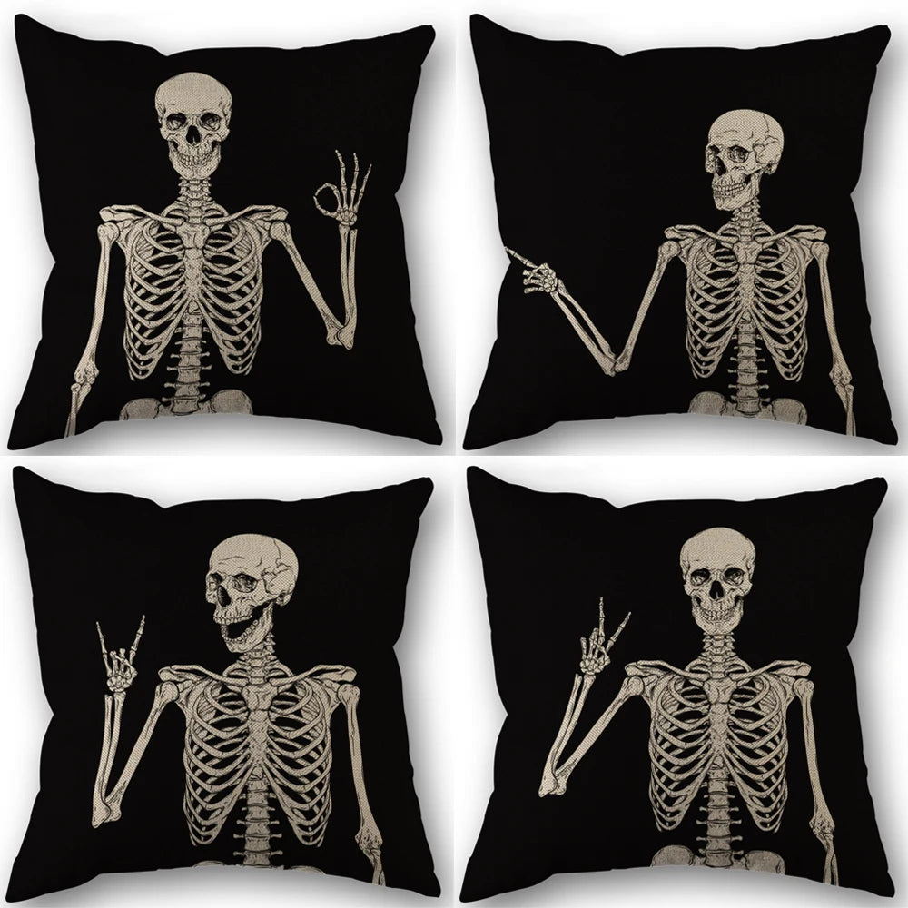 1pc, Spooky Skull Pillow Cover for Gothic Halloween Decor for Living Room, Sofa, Car, Cushion Cover And Home Party Pillowcase