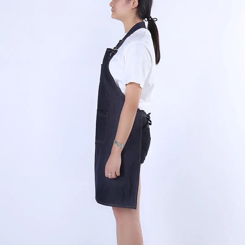 Kitchen Apron Unisex Denim Aprons Adjustable Men Women Apron with Pocket Chefs Cooking Baking Home Cleaner Tool Halter