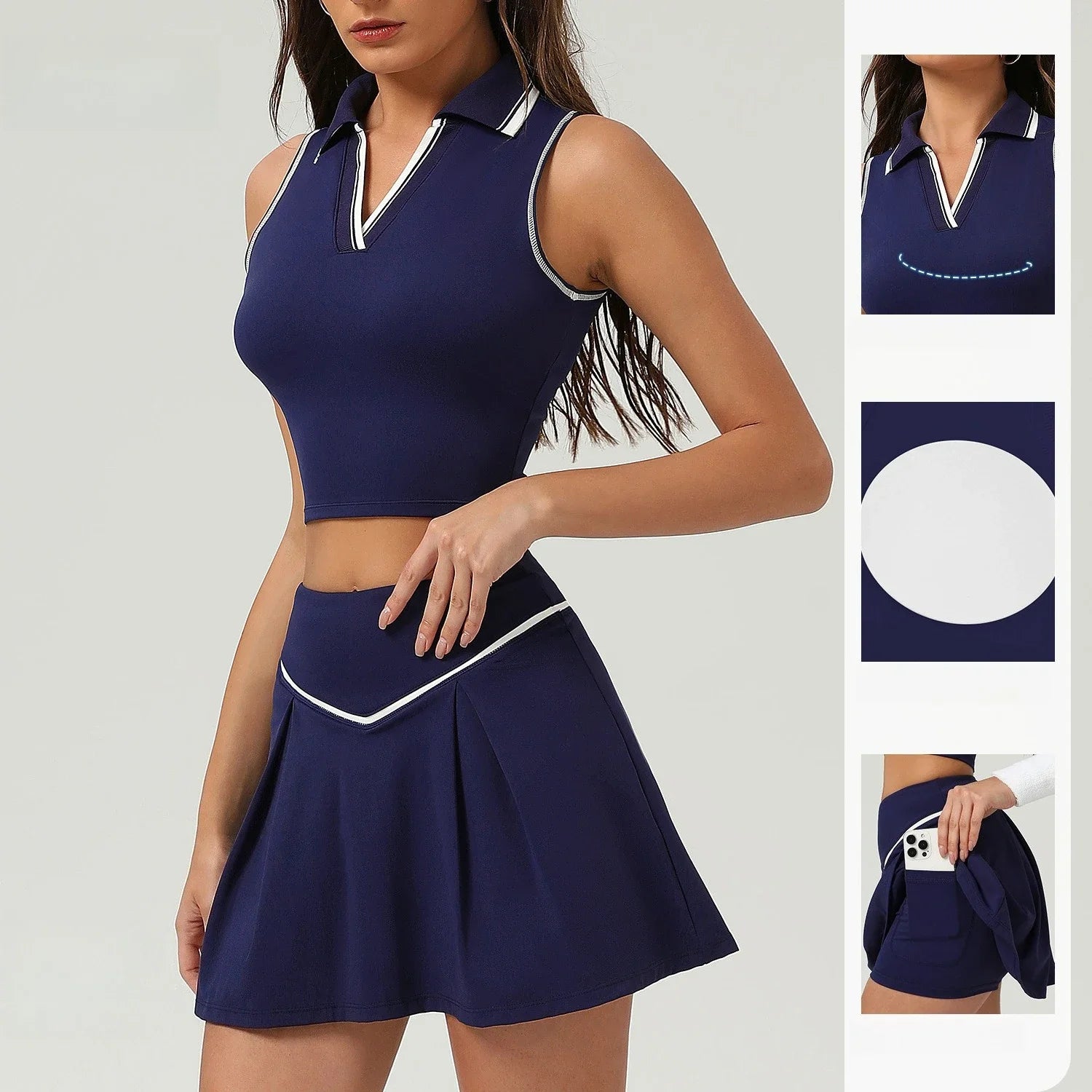 Conjuntos de Falda de Tenis Deportes Fitness Golf Bádminton Correr Ocio Faldas Cortas Ropa de Entrenamiento Trajes de Gimnasio Yoga para Mujeres