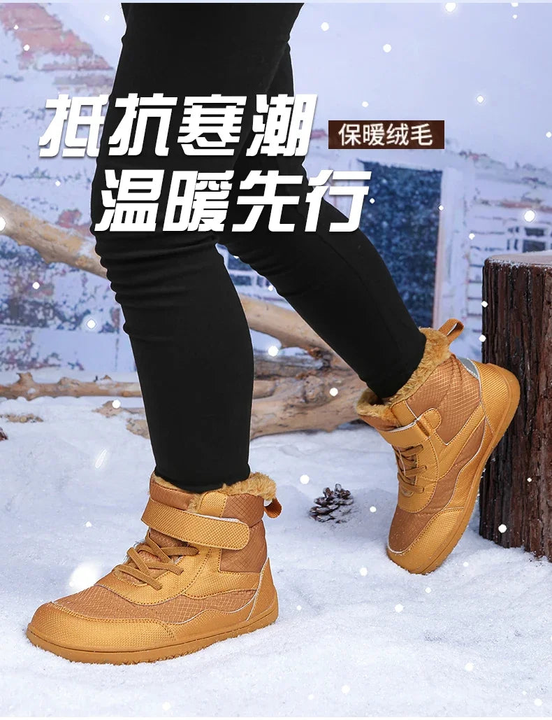 Boys Girls Winter Snow Boots Wide Toe Barefoot Insulated Waterproof Fur Lined Shoes for Kids Cold Weather Outdoor Sneakers