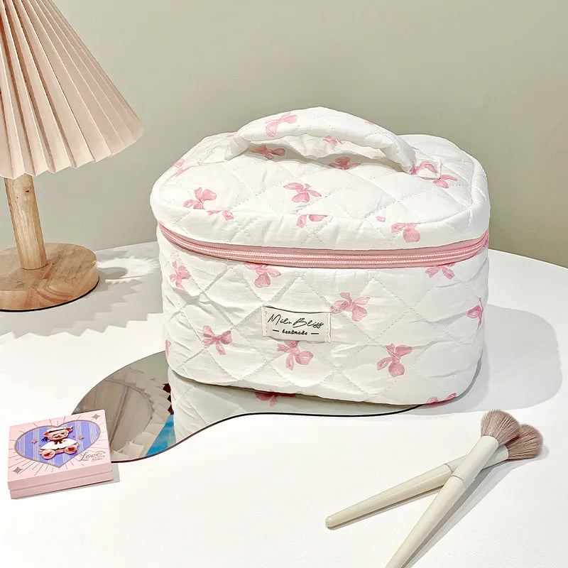 Bolsa de cosméticos para mujerBolsa de viaje para artículos de aseo Bolsa de maquillaje con lazo Bolsa de almacenamiento de maquillaje de moda Neceser organizador de bolso Kosmetiktasche