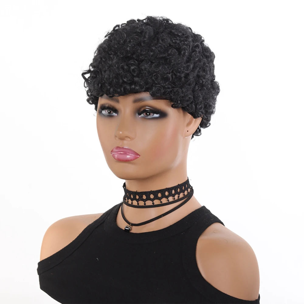 Afro Kinky Curly synthetic wig Hair Wig Short Pixie Cut Wig Full Machine-Made Wig for Women