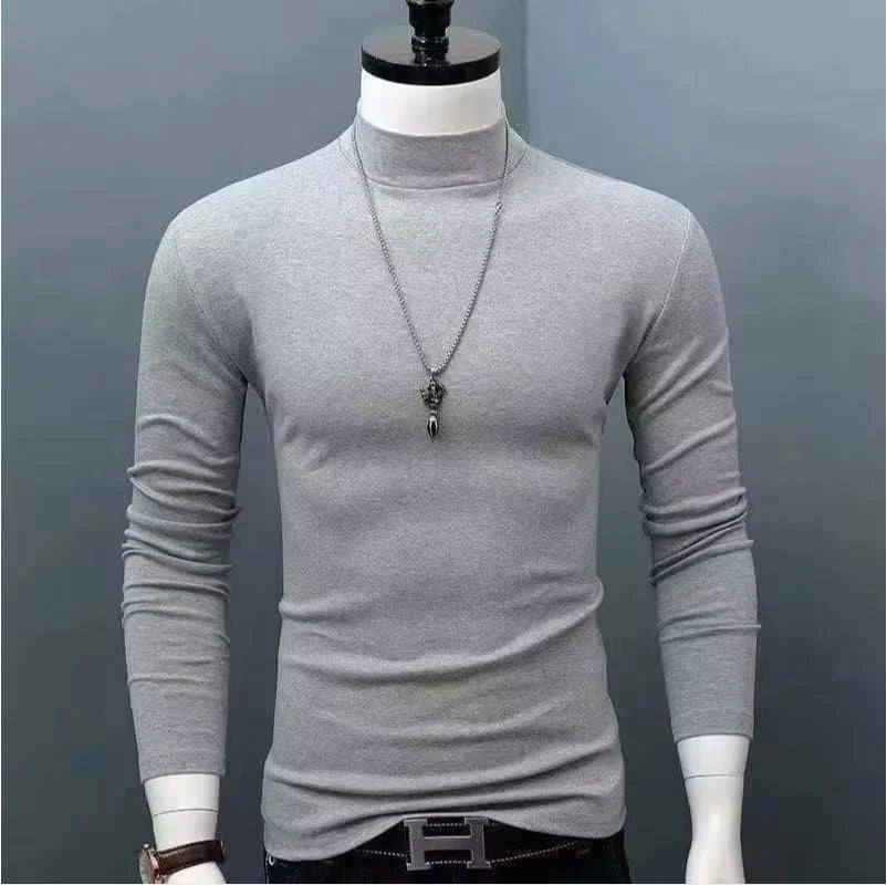 Camiseta de algodón de cuello alto y corte ajustado para hombre