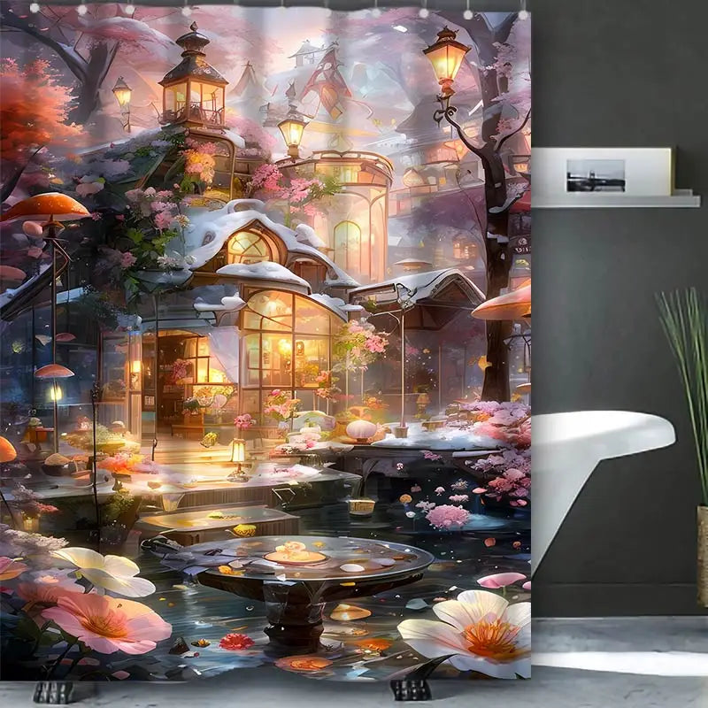 Dream view Cottage Bathing Curtain Bathroom Shower Curtain Waterproof With 12 Hooks Home Deco Free Ship