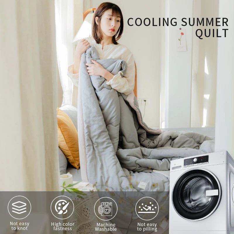 Nouvelle couette d'été matelassée en coton polyester japonais douce pour la peau, lavable, légère, style luxueux, couleur unie, légère