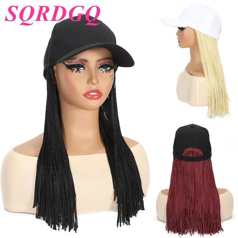 SQRDGQ Synthetic Braided Hair Hat Wigs for Woman 14inch Bug Black Blonde Braided Extensions with Baseball Cap Woman Wigs