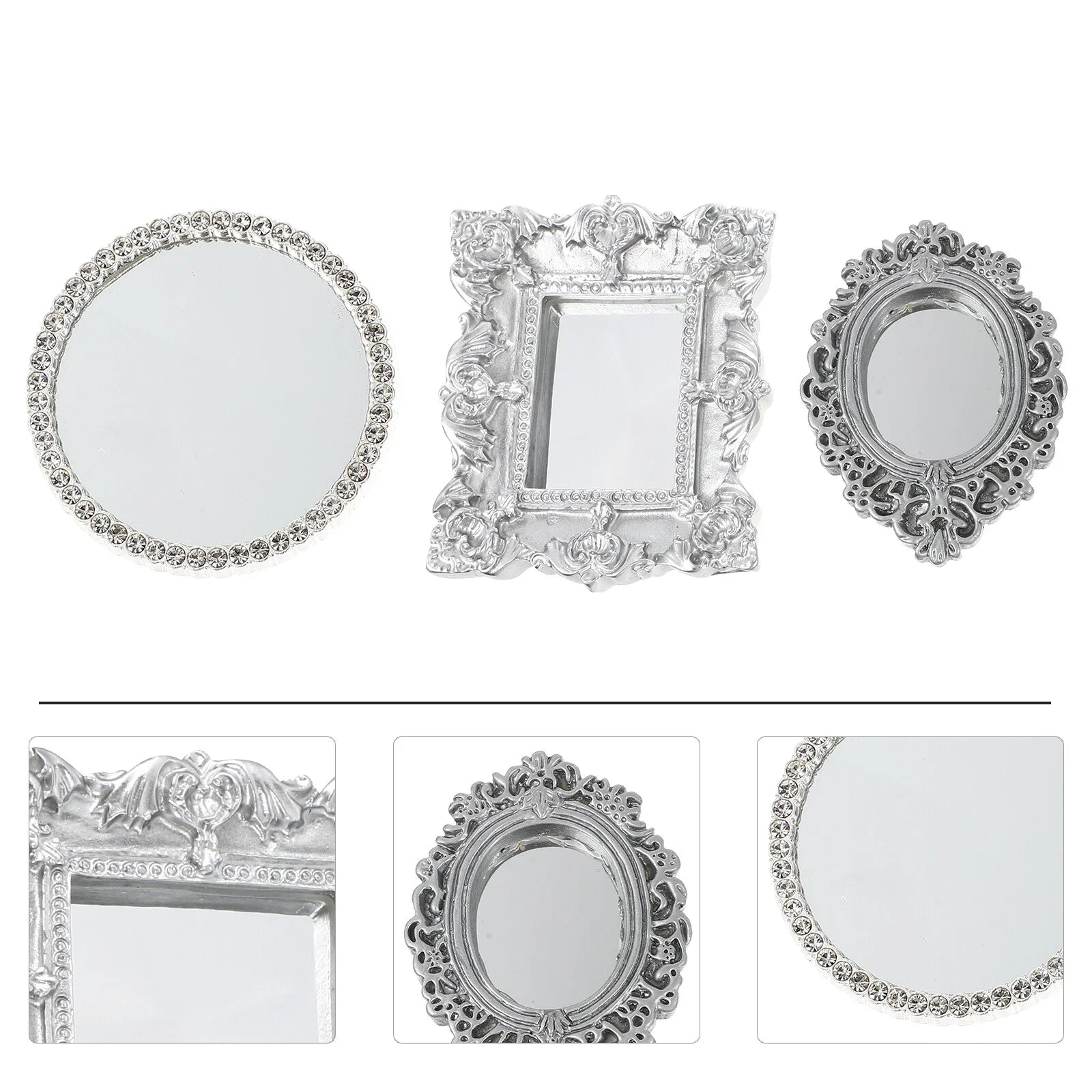 3 piezas espejo de utilería, decoración para el hogar, adornos de jardín, artículos para el hogar, accesorios de resina para manualidades, juguetes de microescena para niños
