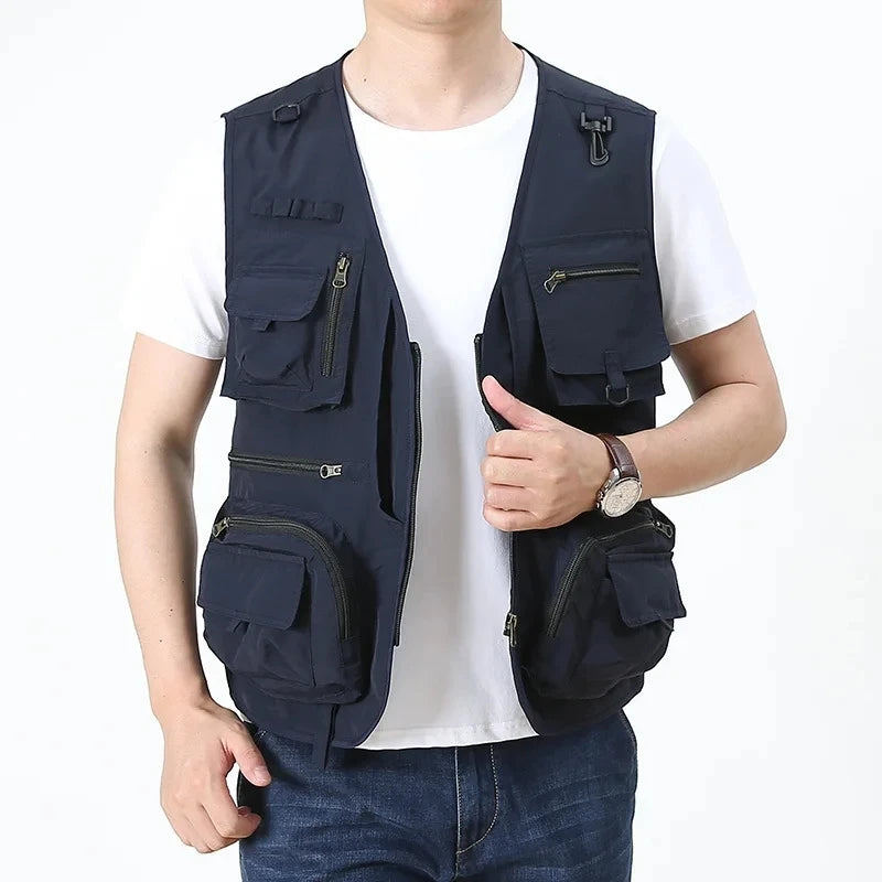 Nuevo chaleco táctico para hombre, chaleco de engranaje con correas, abrigo de verano para fotógrafo, chaleco de herramientas, muchos bolsillos, chaqueta de trabajo de malla sin mangas para hombre