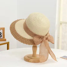 Sombrero de sol de verano estilo bohemio para mujer, protección solar, gorra de pescador de paja de playa, visera de encaje con lazo grande a la moda