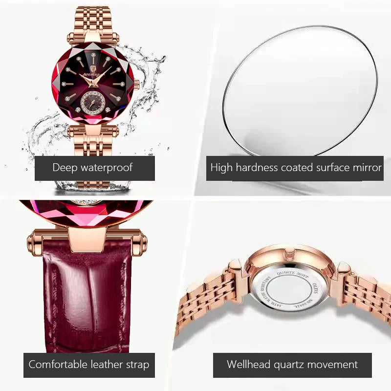 POEDAGAR Relojes de mujer, moda, esfera de diamante, cuero, cuarzo, marca superior de lujo, resistente al agua, reloj de pulsera para mujer, regalo para novia