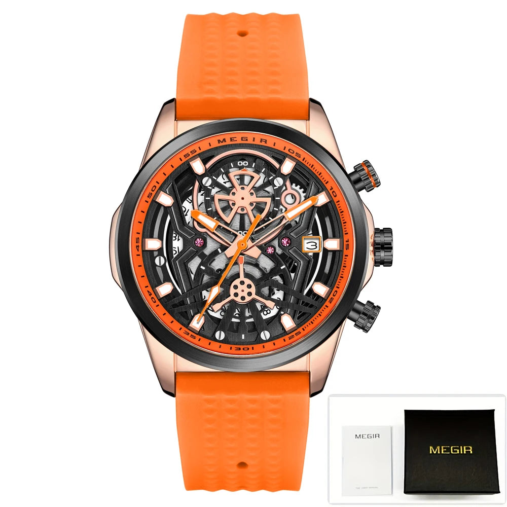 Relojes cronógrafo deportivos para hombre, marca de lujo superior, MEGIR, cuarzo, impermeable, a la moda, reloj de pulsera para hombre con fecha automática y manecillas luminosas