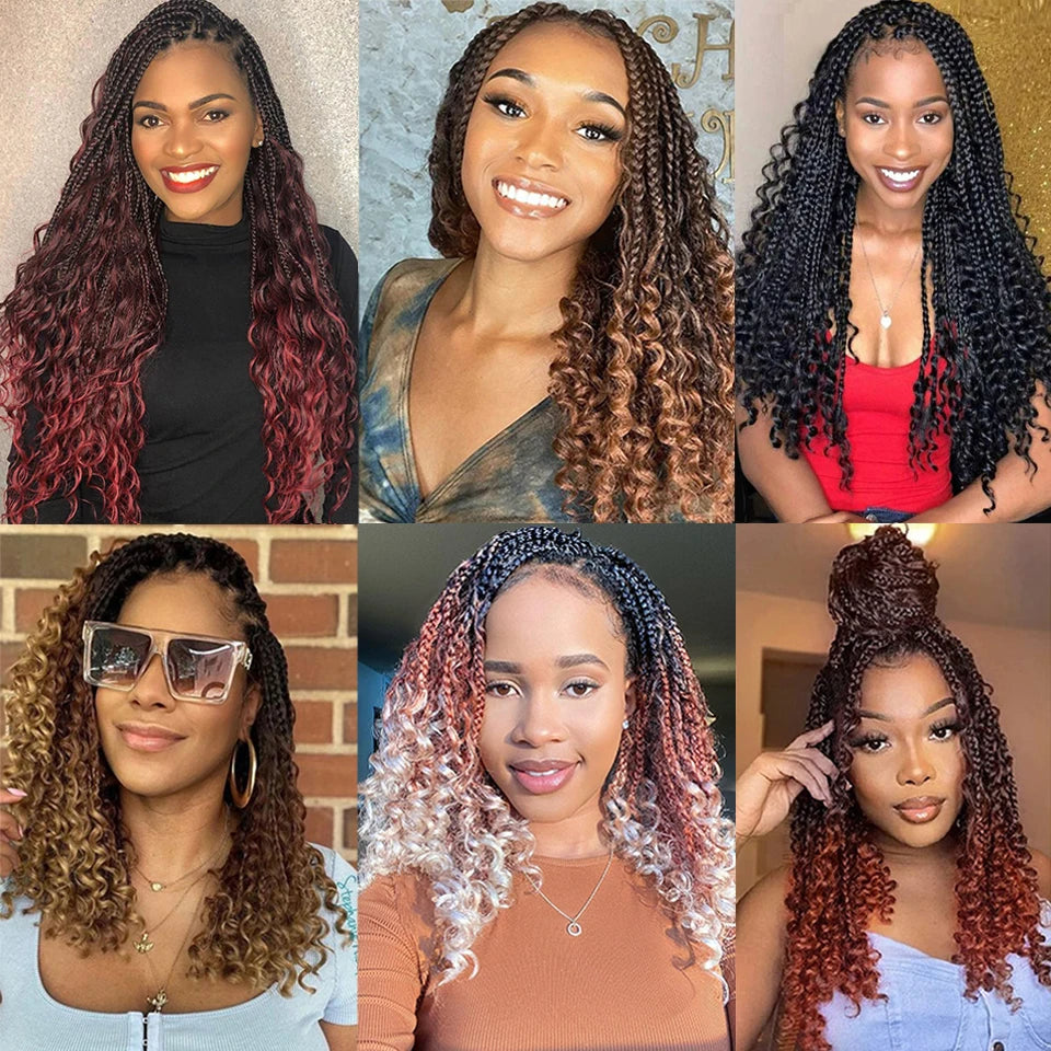 Goddess Box Braids Bob – Bohemian Style with Vibrant Ombre Colors