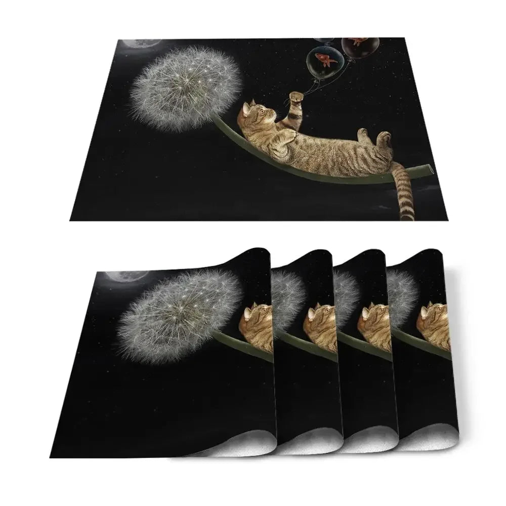 Individuales para mesa de comedor con diseño de gato, animal, lindo, blanco y negro, para mascotas, para cocina, bar, posavasos