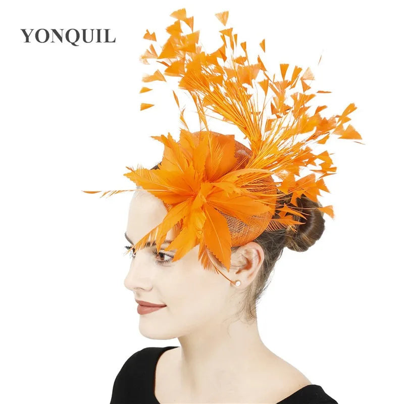 Fashion Feathers Hats Sinamay Fascinators Chapeau Elegant Women Hair Fedora Accessory Ladies Party Tea Race Headwear With Clips