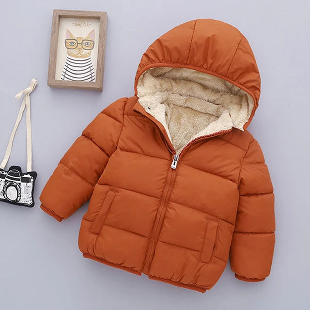 Chaqueta polar de invierno para bebés y niños, abrigos de dibujos animados para niños, chaquetas de plumón cálidas con capucha para otoño, ropa de abrigo cálida de felpa para niñas