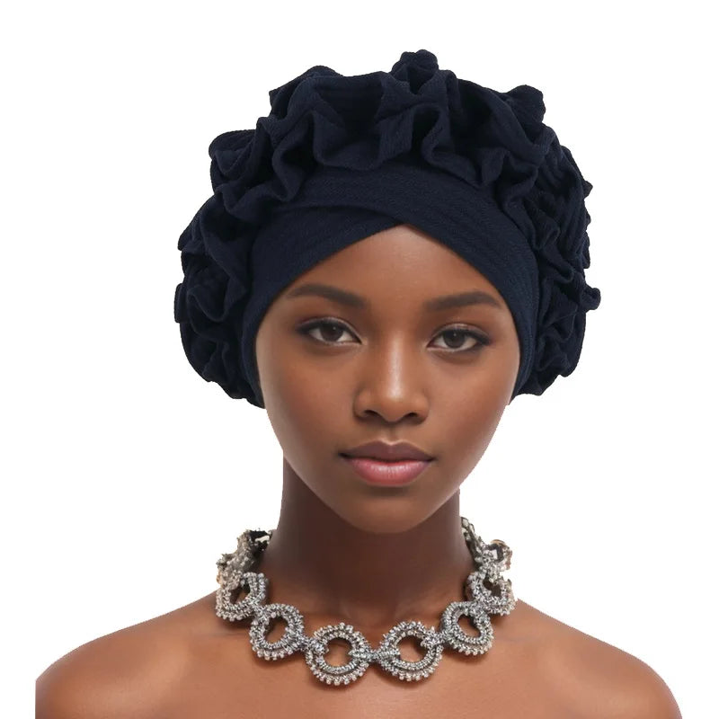 Ruffle Flower Women's Turban Cap Female Headscarf Bonnet African Headwraps Indian Hats Muslim Headwear Hat Turbante Mejur