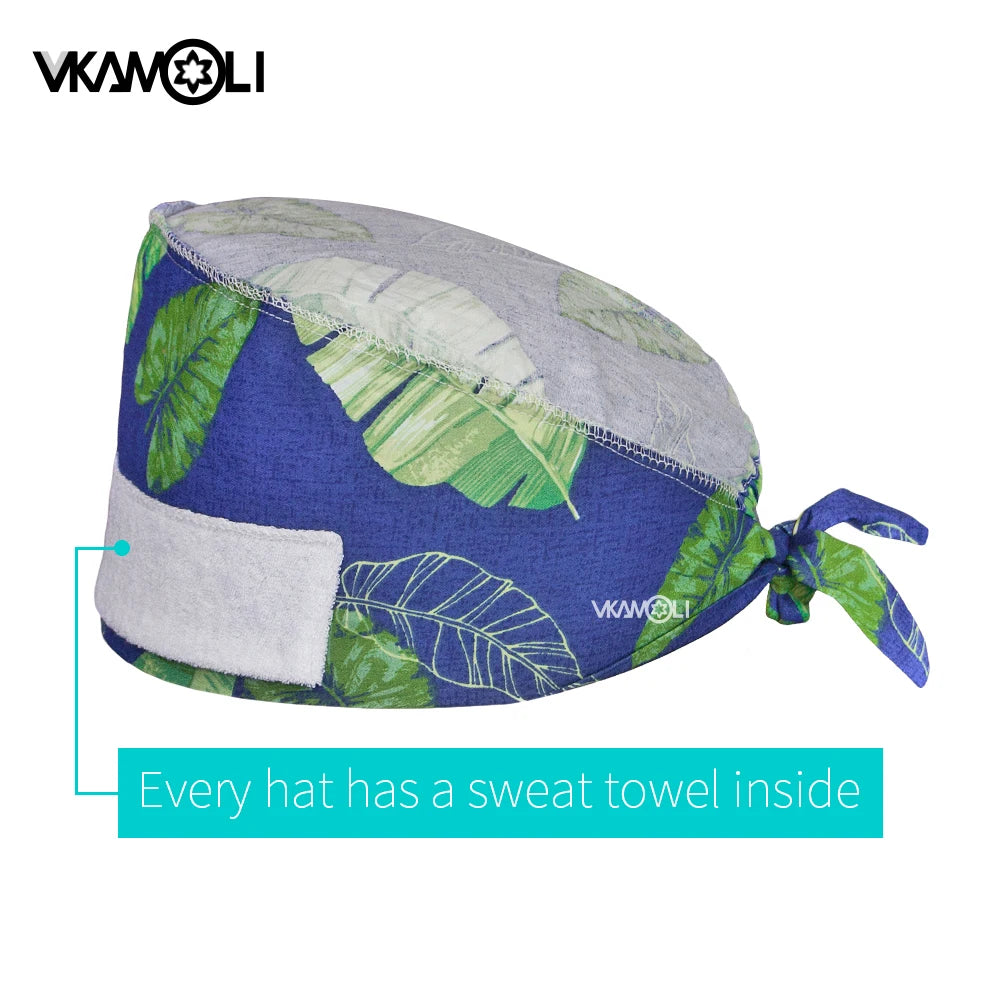 Gorros de enfermería de moda ajustables de algodón con estampado de flores Sombreros ajustables de alta calidad que absorben el sudor Gorro elástico multicolor