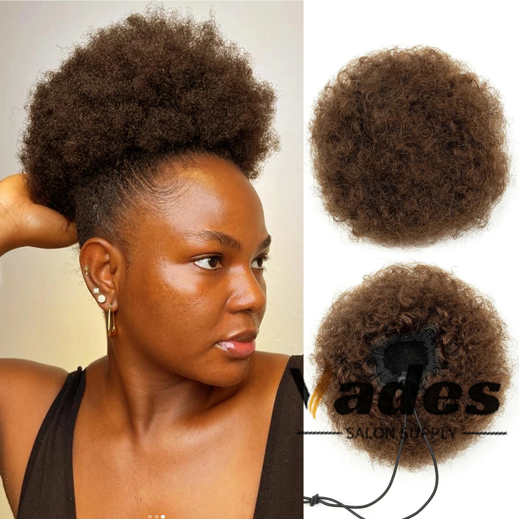 Queue de cheval en cheveux humains bouclés Afro Crépus Chignon à cordon de serrage Extensions de chignon haut à clipser pour femmes noires 4 6 8 pouces